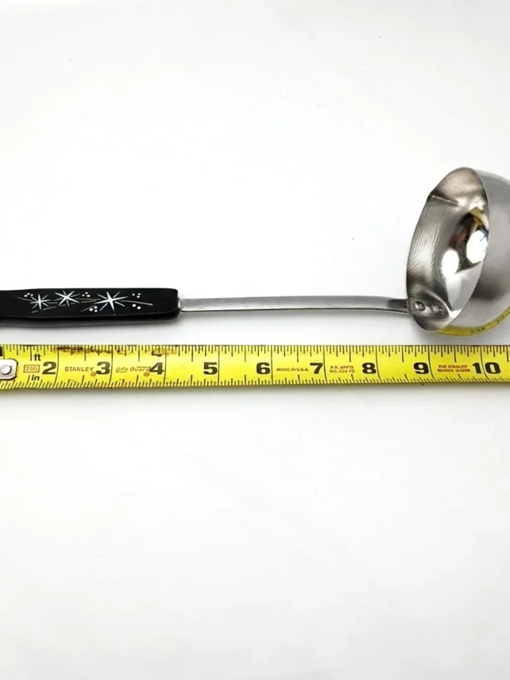 Vintage EKCO STAINLESS STEEL Serving Ladle ATOMIC STARBURST Handle MCM Soup Star